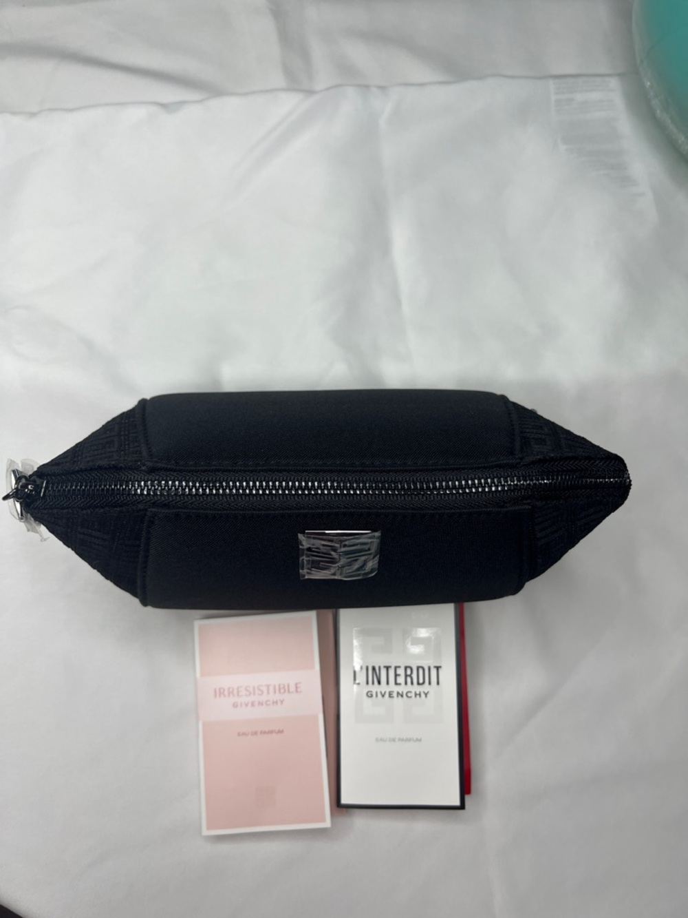 Givenchy Black Logo Cosmetic Bag + Irresistible & L’Interdit Perfume Samples-NEW - Picture 3 of 8